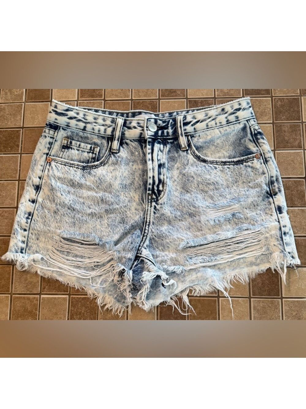 Signature Blue Jean Shorts High-Waisted Distressed, Small